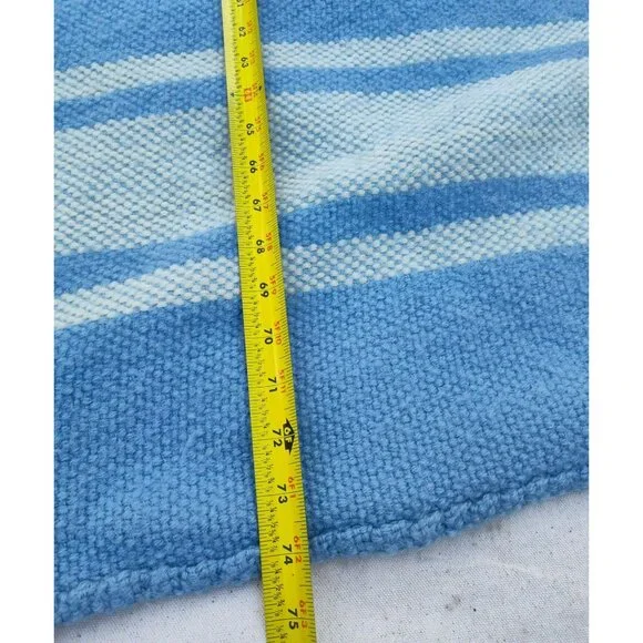 Vintage Canada Steamship Lines Murray Bay Homespun Blanket, Blue Stripe 74 x 50